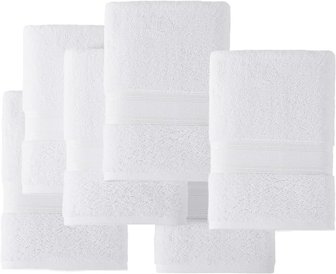 LANE LINEN 100% Cotton White Bath Towels - Quick Dry Absorbent Gym & Bath Towel Set, 6 (24" x 48"), Zero Twist