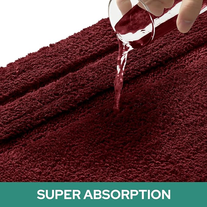 HOMEIDEAS Bathroom Rugs Sets 2 Piece, Super Soft and Absorbent Non Slip Microfiber U-Shaped Toilet Bath Mat Set (20"x32"+U20 x24, Burgundy Red)