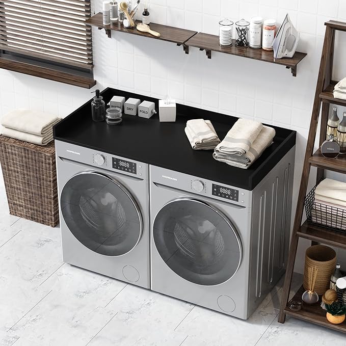 OfficeSimpli Washer Dryer Countertop, Made in USA, Non-Slip Pads, Laundry Room Wood Topper, Washer Dryer Cover for Top, Laundry Countertop, Laminate Finish (Black, Standard (27.5" x 54"))