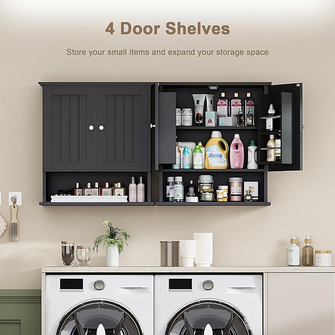 ChooChoo Kitchen Cabinet Wall Mounted, Laundry Room Cabinet with Door Shelves, Bathroom Wall Cabinet with Adjustable Shelf, Medicine Cabinet for Bathroom, Kitchen, Laundry Room, Black