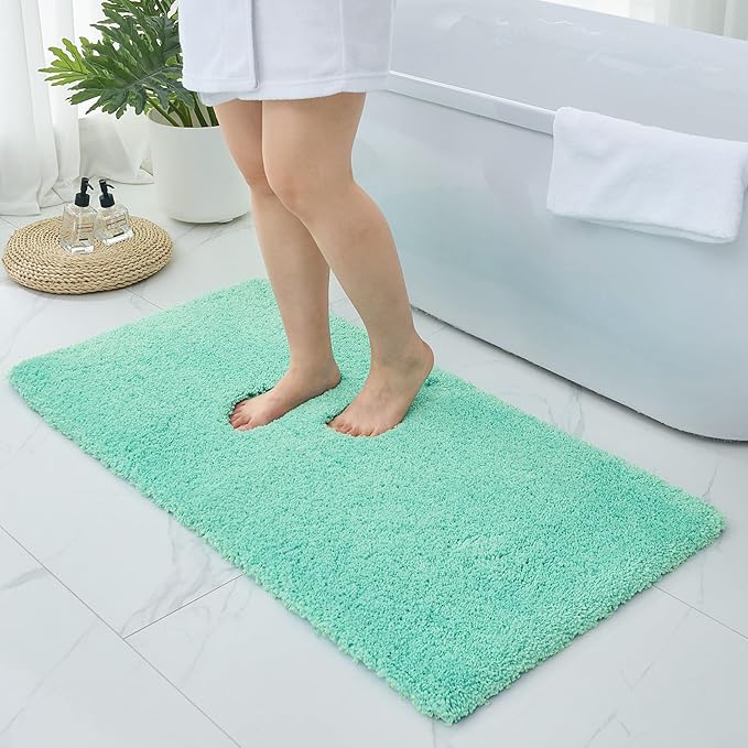 Bathroom Rugs Non Slip Washable 48x24, Ultra Thick Soft Microfiber Absorbent Bath Mats, High Density Foam Latex Non Slip Backing Bath Rugs, Fluffy Floor Carpet for Tub&Shower, SpaBlue