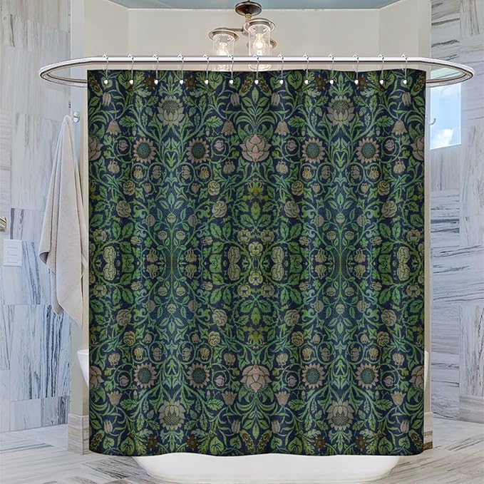William Morris Original Design Vintage Shower Curtain Furniture Bathroom Fabric Decorations Washable Shower Curtain with Hooks 72x78 Inches(183x200cm), Style-9