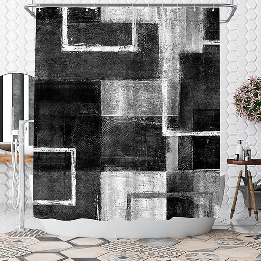 WELMECO Abstract Black Shower Curtain Geometric Shower Curtain Bathroom Decor Polyester Fabric 72x72inch (Black)