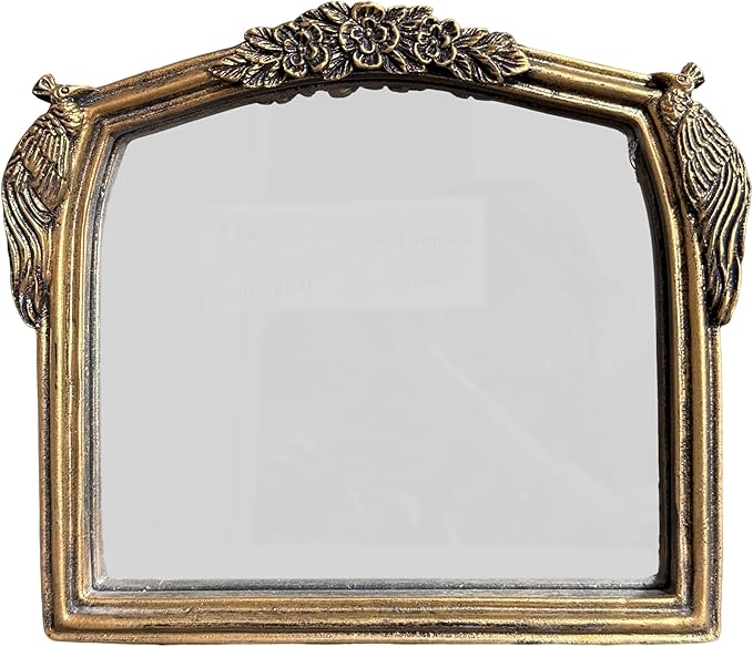 Vintage Vanity Desk Mirror -7x8Inch Wall-Mounted & Tabletop Decorative Ornate Gold Accent Retro Makeup Mirror for Bedroom Dresser Living Room Bathroom Dorm Champagne Gold