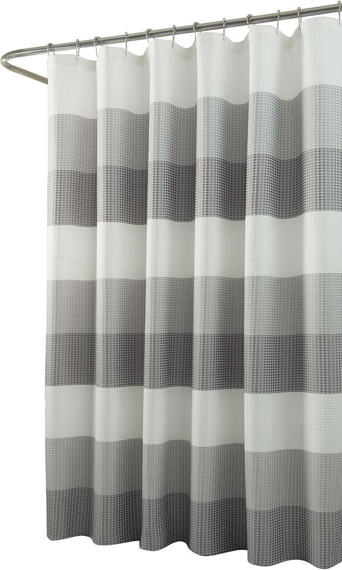 Dainty Home Ombre Waffle Weave Shower Curtain 70 x 72 Grey Textured Fabric Shower Curtain, Hotel Style Waffle Weave Bathroom Curtain, Water Resistant Polyester Ombre Shower Curtain