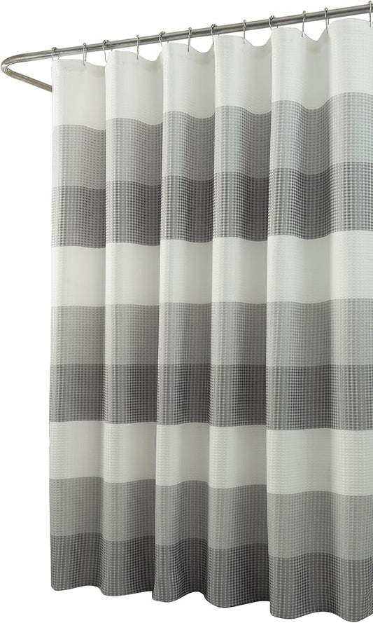 Dainty Home Ombre Waffle Weave Shower Curtain 70 x 72 Grey Textured Fabric Shower Curtain, Hotel Style Waffle Weave Bathroom Curtain, Water Resistant Polyester Ombre Shower Curtain