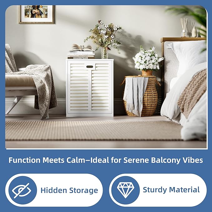 HITNET Tilt Out Laundry Hamper Cabinet, Bathroom Laundry Cabinet with 20 Gallon Clothes Basket, Space Saving Freestanding Bamboo Storage Organizer for Towels and Toys, White