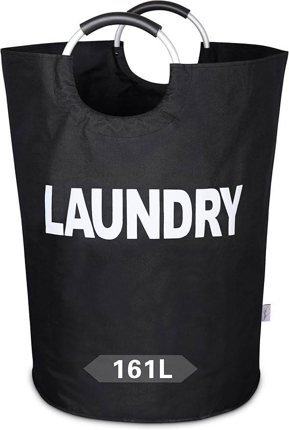 Huge Laundry Basket Collapsible 160L, Oversized Clothes Hamper Bag with Handles – Tall Folding Dirty Laundry Bin, Sturdy Laundry Sorter for Family, Heavy Duty – Jumbo Size - Black