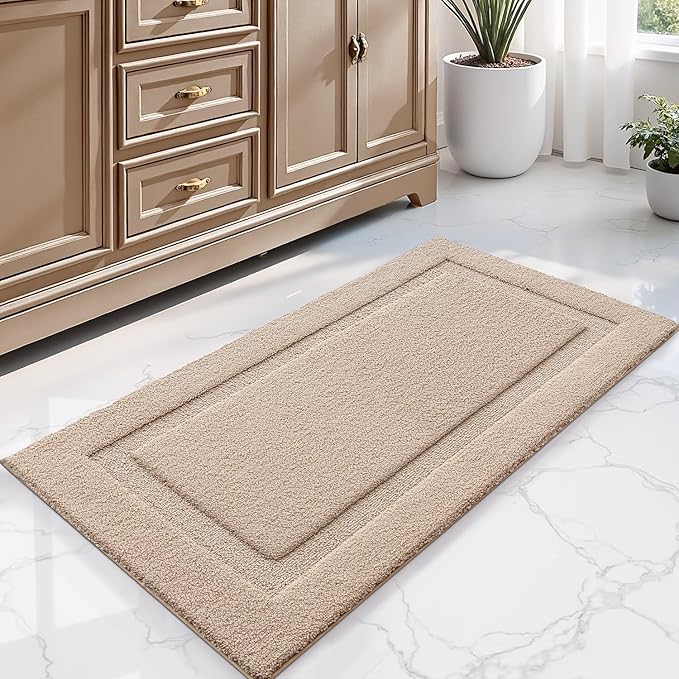 LUMI Ultra Soft Bathroom Rugs Non Slip with Rubber Backing, Absorbent Washable Bath Mat Quick Dry, Upgraded Premium Microfiber Plush Carpet for Bathtub and Shower Floor, Beige, 24x36
