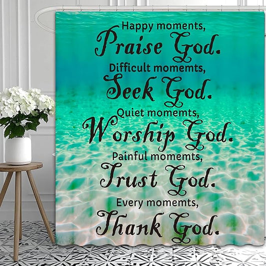 Dreamrflove Shower Curtain Ocean/Sea Themed, Blue Ocean Scripture Shower Curtain with,Classic Christian Scriptureins Quotes,72x72 Inch Waterproof Polyester Insulated Home Decor