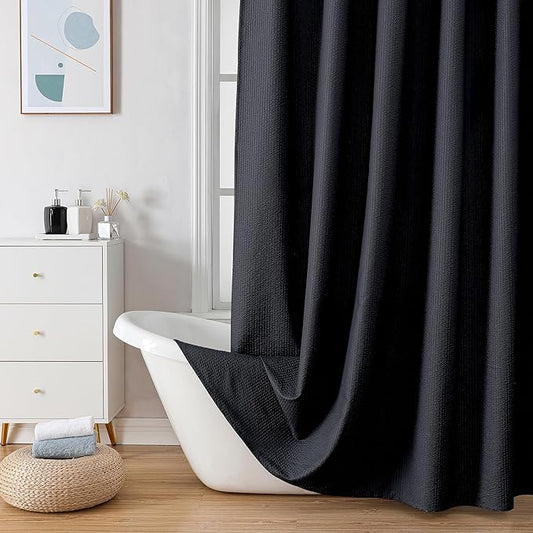 OVZME Berry Extra Long Black Shower Curtain 96 Inch Long, 3D Embossed Texture Fabric Bathroom Shower Curtain, Large Hotel Bath Curtain with 12 Holes, Washable Cloth Shower Curtains, 72x96, Black
