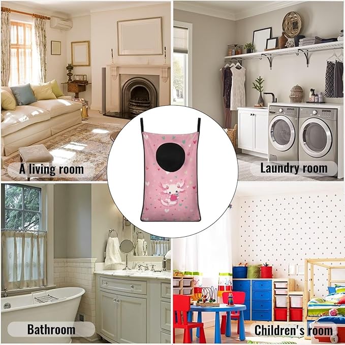 ZFRXIGN Axolotl Strawberry Hanging Hampers for Laundry Over The Door Laundry Hamper Dirty Clothes Storage Pink Laundry Baskets Space Saving Hamper Zipper Closure Toy Organizers Home Decor