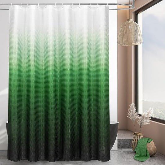 MitoVilla Emerald Green Waffle Fabric Shower Curtain, Dark Green Waffle Weave Textured Shower Curtains for Luxury Bathroom Decor, Modern Weighted Bathroom Shower Curtain, 72 x 72