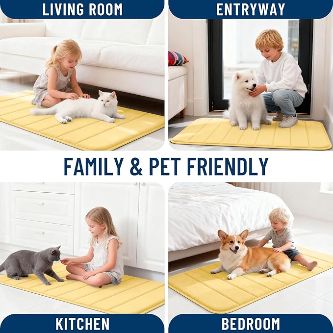OLANLY Memory Foam Long Bathroom Rugs Runner 59x20, Super Soft Absorbent Bath Mat, Quick Dry, Machine Washable Shower Floor Rugs, Bathmat Carpet, Bathroom Home Decor Accessories, Yellow