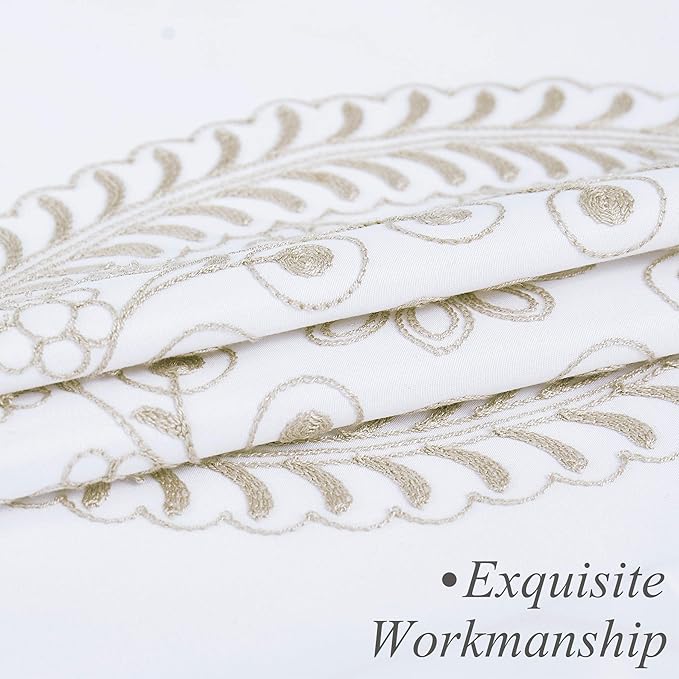 Jubilantex Tan and White Embroidered Shower Curtain for Bathroom, Farmhouse Boho Floral Fabric White and Beige/Ivory/Taupe/Cream Decorative Waterproof Rustic Bath Curtain for Spa Hotel, 70x72 Inches