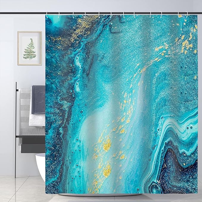 Domoku Blue Gold Marble Shower Curtain,Blue Golden Cracked Lines Abstract Modern Shower Curtain for Bathroom Decor,Waterproof Texture Washable Fabric Shower Curtain,72 X 78