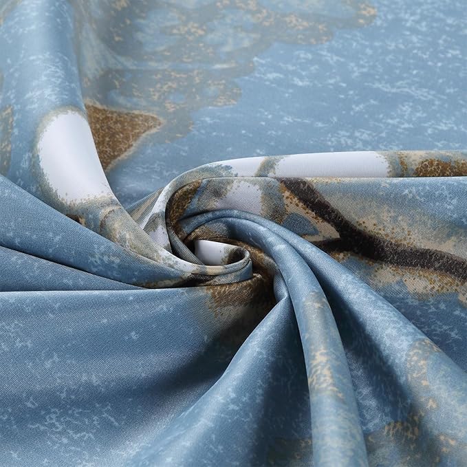 Long Fabric Floral Shower Curtain, Blue Brown Plant Flower Shower Curtains for Bathroom, 62" W x 78" H