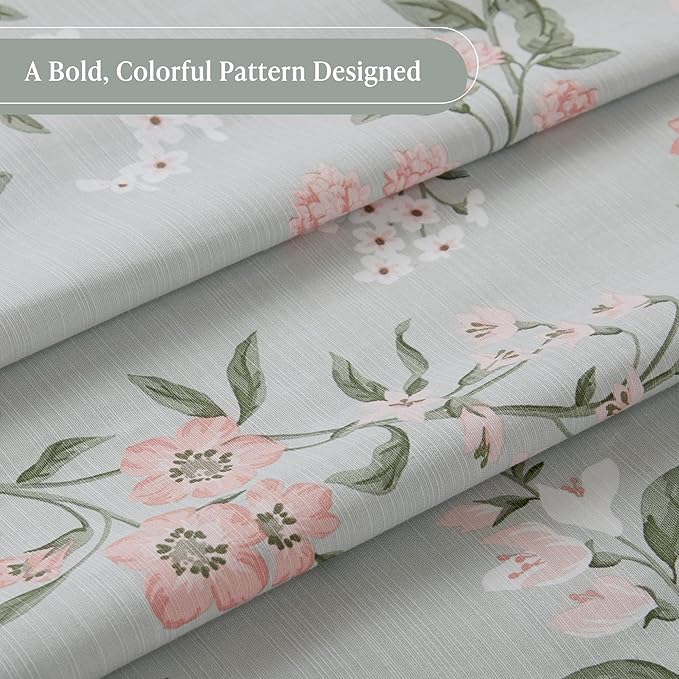 Martha Stewart Meadow Floral Shower Curtain, Cotton-Rich Slub Texture, Timeless Garden Design, Classic to Modern Farmhouse Bathroom Decor, Machine Washable 72"x84", Green