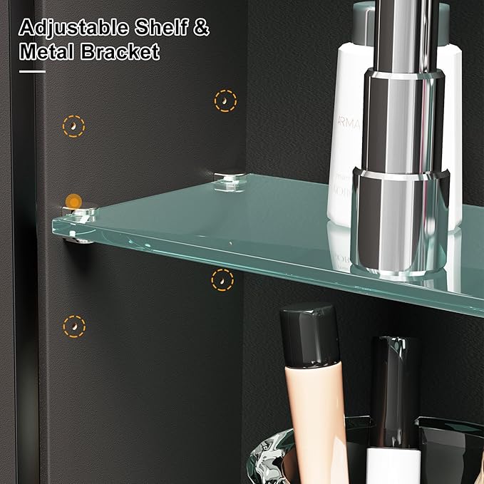 Black Arched Medicine Cabinet with Mirror, Arched Mirror Cabinet for Bathroom,Black Metal Edge Medicine Cabinet Surface Mount Only,Bathroom Arch Mirror Cabinet with Storage,16 x32 Inch
