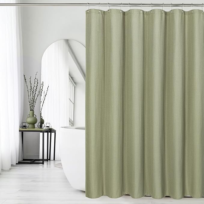Gibelle Small Stall Shower Curtain 36 x 72, 230GSM Narrow Half Waffle Weave Textured Fabric Shower Curtain for Bathroom, Water Repellent, Machine Washable, Sage Green