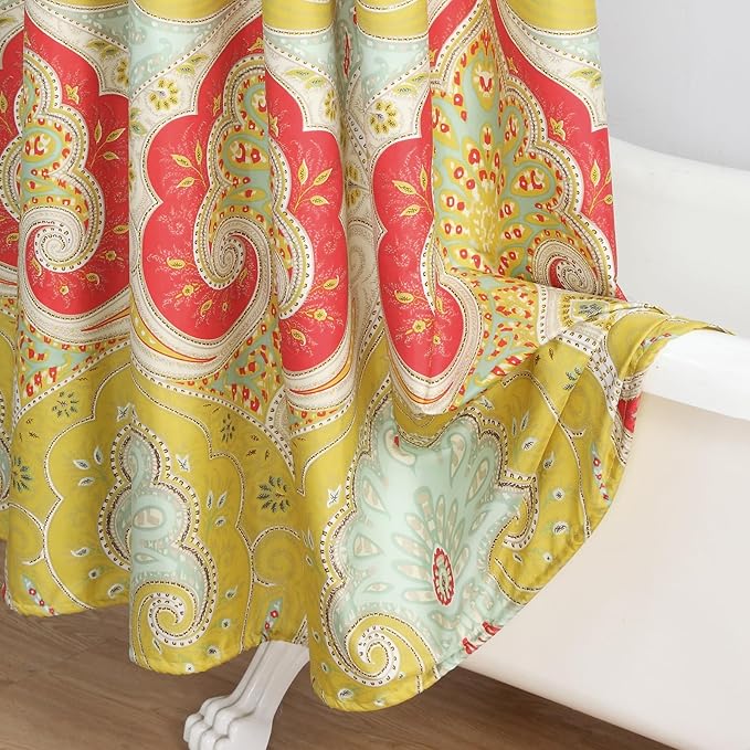Long Fabric Shower Curtain, Gold and Red Printed Boho Paisley Pattern Shower Curtains for Bathroom, Waterproof Bathroom Curtains, 72" W x 78" H