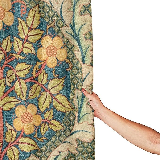 William Morris Botanical Art Shower Curtain,Vintage Famous Floral Shower Curtain Set 72""×72"" Inch, Style-5
