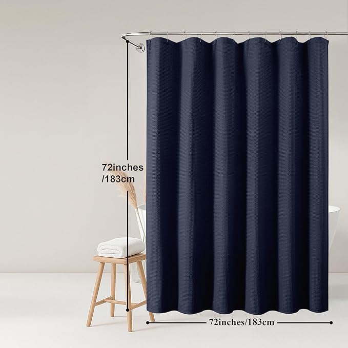 OWENIE Navy Blue Shower Curtain, Waffle Weave Heavy Fabric Shower Curtain for Bathroom, Waterproof Thick Textured 420G/M Soft Elegant Luxury Hotel Spa Bath Curtains, Machine Washable, 72W x 72L
