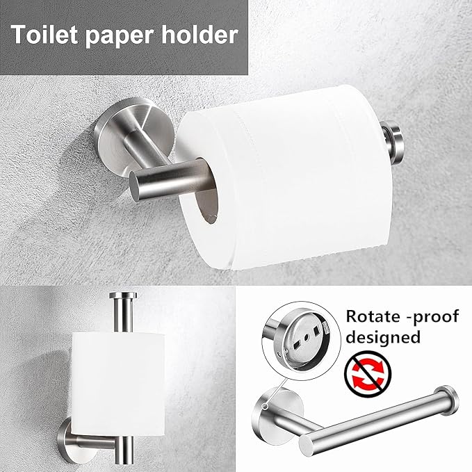 6 Pieces Brushed Nickel Bathroom Hardware Accessories Set, SUS304 Stainless Steel 24 Inch Bath Towel Bar Set, Round Bathroom Towel Holder Set, Towel Racks for Bathroom Wall Mounted