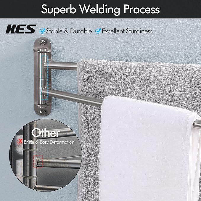 KES 19.5-Inch Bathroom Towel Rack, Swivel Towel Rack 2-Arm, Swing Out Double Towel Bar Wall Mounted, SUS304 Stainless Steel Brushed Finish, A2103S2L50-2