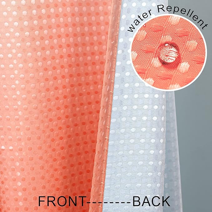 Mrs.Naturall Peach Shower Curtain with Hooks Set Coral Bathroom Accessories Decor Waterproof Cute Shower Curtains for Girls Bathroom Salmon