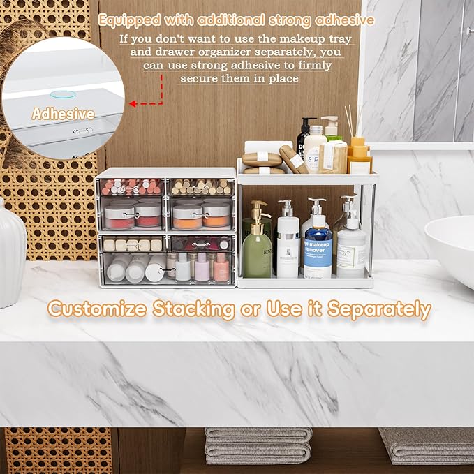 Yieach Acrylic Makeup Organizer Countertop,Large Skincare Organizer for Dresser Top,Plastic Bathroom Counter Organizers and Storage for Beauty,Cosmetic,Hair Products,Lotion and Perfume Organizer,White