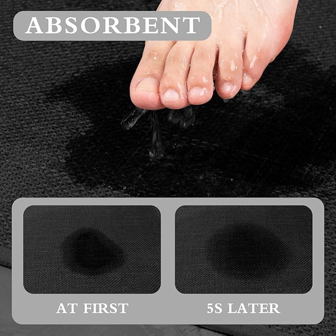 YIHOUSE Black Bathroom Rug Set, 2 Piece, 17"x24" + 17"x47", Non Slip, Quick Dry, Thin, Bath Mat for Bathroom and Kitchen