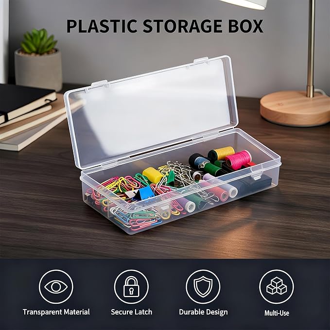 Small Bead Organizers-6 Pieces Plastic Storage Cases Mini Clear Bead Storage Containers Transparent Boxes with Hinged Lid and Rectangle Clear Craft Supply Case DIY Project Label Stickers