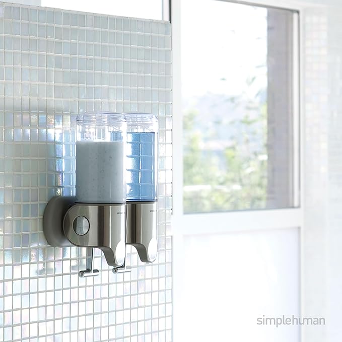simplehuman Double Wall Mount Shower Pump, 2 x 15 fl. oz. Shampoo and Soap Dispensers, Stainless Steel (Pack of 6)
