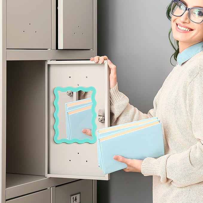 Leinuosen 1 Pcs Scalloped Magnetic Locker Mirror Small Real Glass Makeup Mirror with Magnetic Backing Cute Locker Decorations for Office Cabinet Lockers Accessories (5 x 7 Inch,Mint Green)
