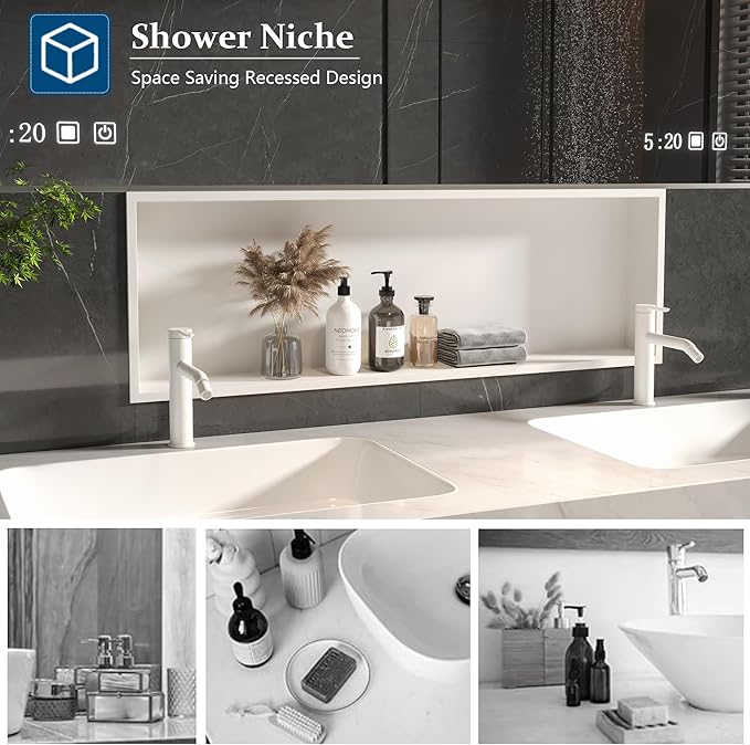 Neodrain Shower Niche, Insert Bathroom Storage Shower Shelf, Stainless Steel Recessed Wall Niche No Tiled Recessed Cabinet Waterproof for Shower Storage(White,36"x12")