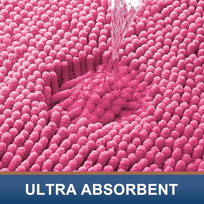 Smiry Luxury Chenille Bathroom Rugs 24x16, Extra Soft and Absorbent Shaggy Bath Mat, Machine Washable, Non-Slip Plush Carpet Runner for Tub, Shower, and Floor, Home Decor Accessories, Hot Pink