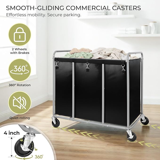 430L Commercial Laundry Cart with Wheels, Large Heavy Duty Rolling Laundry Hamper With Handle and Removable Waterproof Liner Bag, Industrial Dirty Clothes Hampers for Home & Hotel