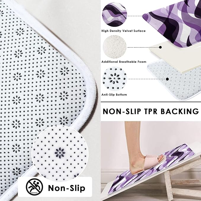 Purple Shower Curtain Set with Toilet Lid Cover and Non-Slip Rugs for Bathroom, Geometric Lines Ombre 4 Pcs Shower Curtain, Simple Abstract Modern Bathroom Set with 12 Hooks