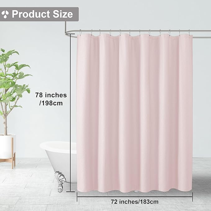 OVZME Berry Pink Shower Curtain, Embossed Textured Fabric Shower Curtain for Bathroom - Soft Cloth & Hotel Spa Luxury, Water Repellent, Machine Washable Long Shower Curtain, 72X78, Pink