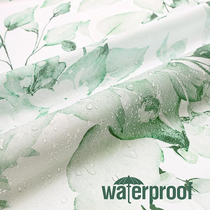 Gibelle Long Shower Curtain 72 x 78, Tall Mint Green Floral Shower Curtain for Bathroom, Watercolor Plant Eucalyptus Leaves Fabric Shower Curtain Set