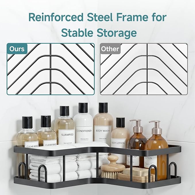 Veken Corner Shower Caddy 6-Pack, Advanced Rustproof Design, No Drilling Adhesive Shelves, Rack with Soap Holder, Large Capacity Bathroom Organizers and Storage, Wall-Mounted Kitchen&Home Decor,Black