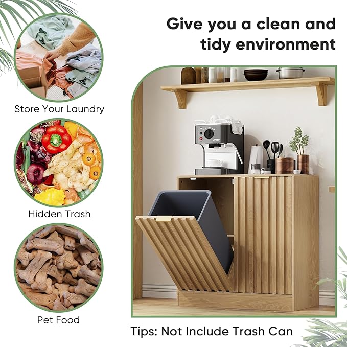 Smuxee Double Tilt Out Laundry Hamper Cabinet, Hidden Laundry Cabinet with Double Baskets, Natural Trash Can with Fluted Doors for Bathroom, Kitchen