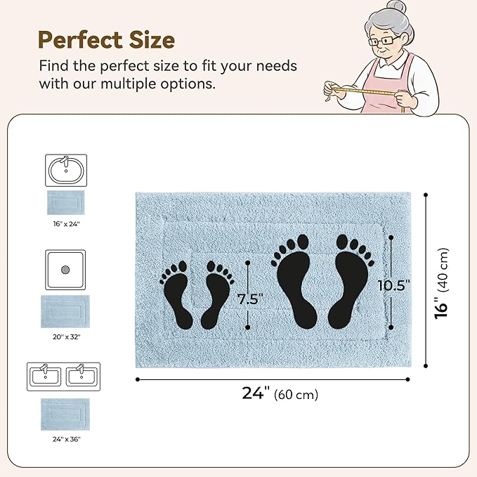 GRANNY SAYS Bathroom Rugs and Mats, 16" x 24" Non-Slip Bath Mat for Bathroom, Super Soft Absorbent Microfiber Bath Rug, Machine Washable and Dry, Small Baby Blue Rug for Shower, Tub and Bath Floor
