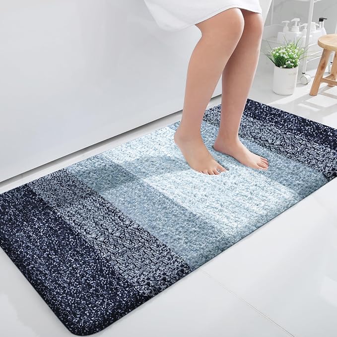 OLANLY Bathroom Rugs Mat 45x27, Extra Soft Absorbent Microfiber Bath Rugs, Rubber Backing, Quick Dry, Machine Washable Bath Mats for Bathroom Floor, Tub and Shower, Home Decor Accessories, Airy Blue