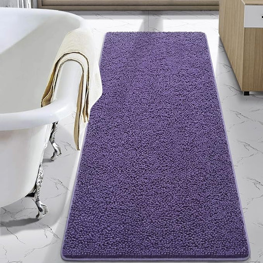 LOCHAS Luxury Bathroom Rug Shaggy Bath Mat 24 x 70 Inch, Washable Non Slip Bath Rugs for Bathroom Shower, Soft Plush Chenille Absorbent Carpets Mats, Dark Purple