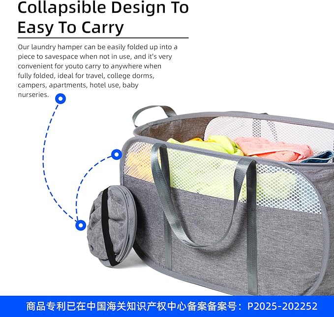 Tear Proof Pop Up Laundry Hampers, with Strong Handles Laundry Hamper, Easy to Carry & Go Up and Down Stairs, Honeycomb Mesh-Breathable, Easy to Collapsible Laundry Basket. (1.5 Loads)