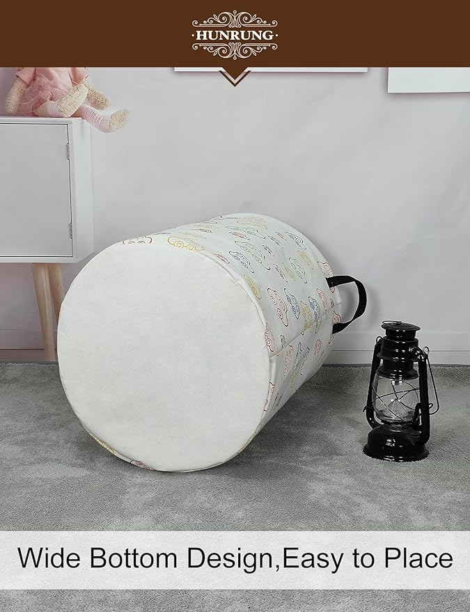 HUNRUNG Laundry Hamper,Large Canvas Fabric Lightweight Storage Basket Toy Organizer Dirty Clothes Collapsible Waterproof for College Dorms???Round-Car???