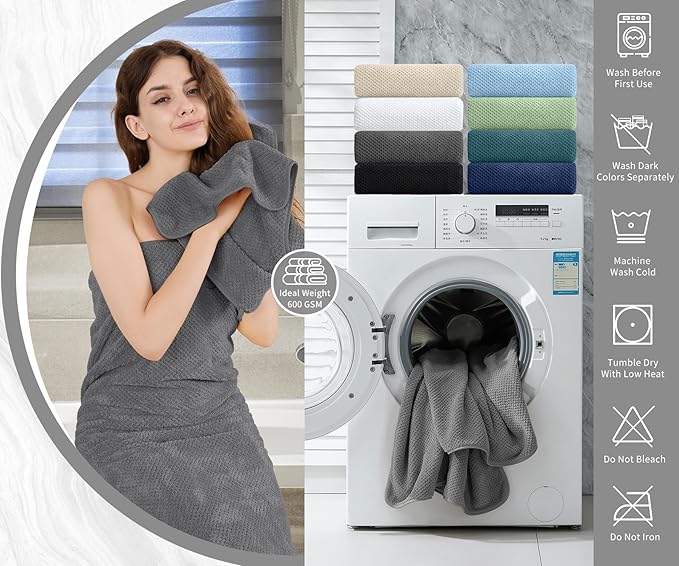8 Piece Bathroom Towel Set Dark Gray |2 Oversized Large Bath Towels Sheet,2 Hand Towels and 4 Washcloths| 600GSM Ultra Soft Luxury Premium Towel Set Highly Absorbent Quick Dry Hotel Towel Collection