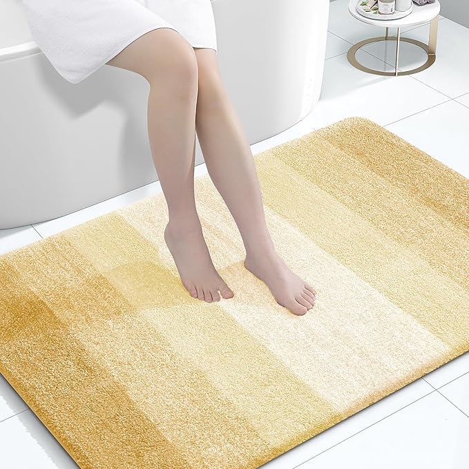 OLANLY Bathroom Rugs Mat 44x32, Extra Soft Absorbent Microfiber Bath Rug, Rubber Backing, Quick Dry, Machine Washable Bath Mats for Bathroom Floor, Tub and Shower, Home Decor Accessories, Light Yellow